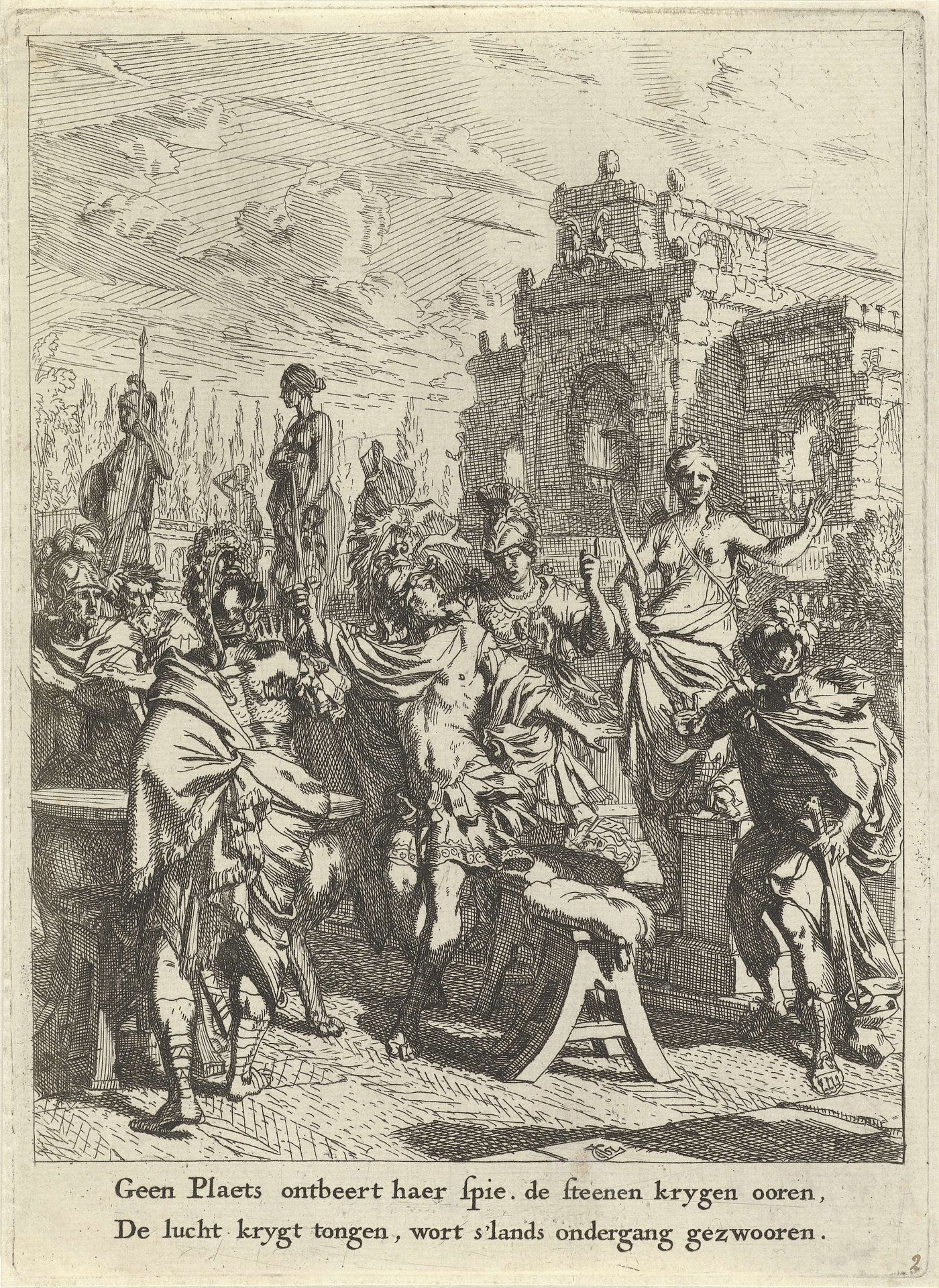 Beraadslaging tussen Aeneas en zijn volgelingen onderbroken by Gerard de Lairesse