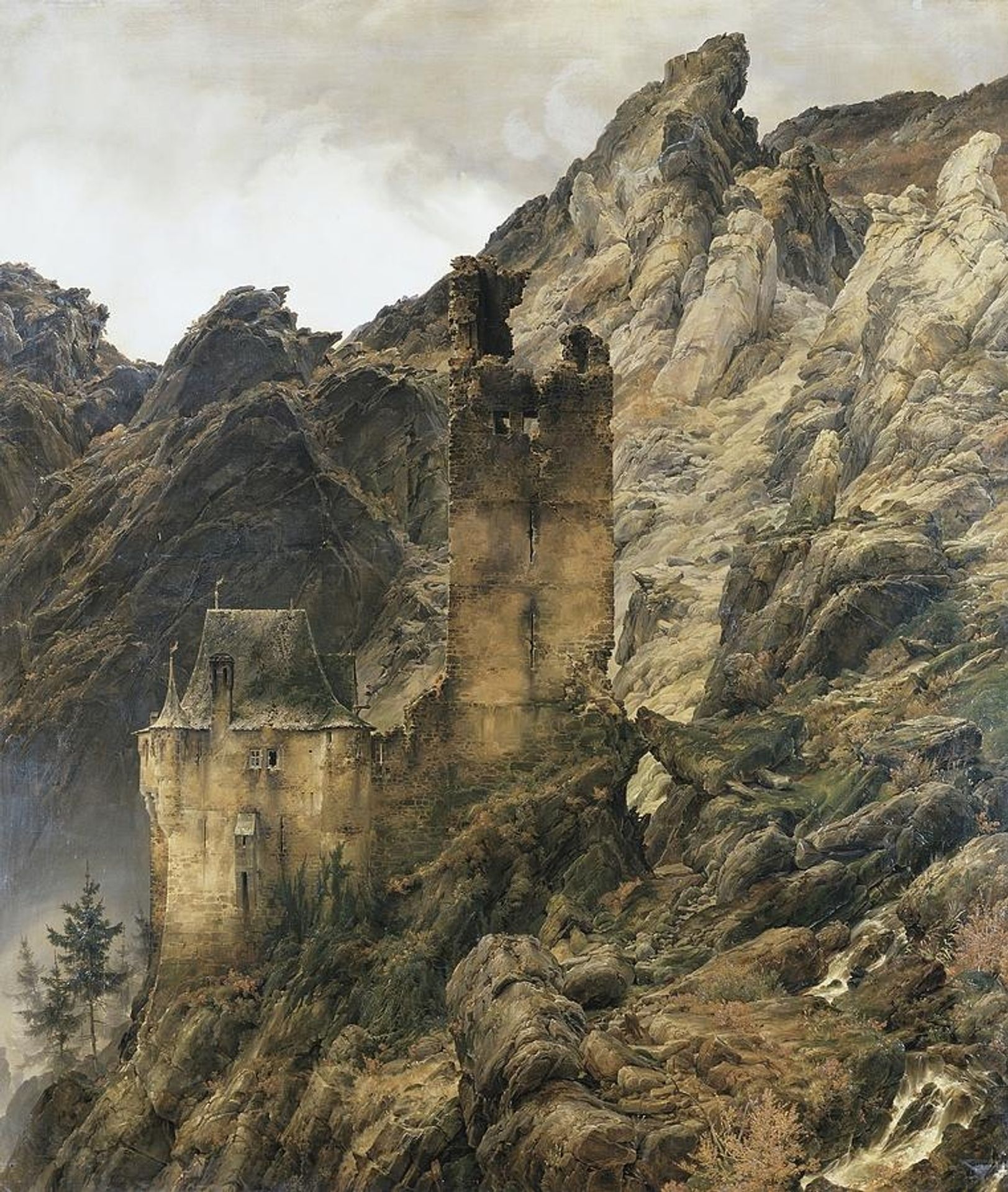 Rocky Landscape Gorge with Ruins by Karl Lessing