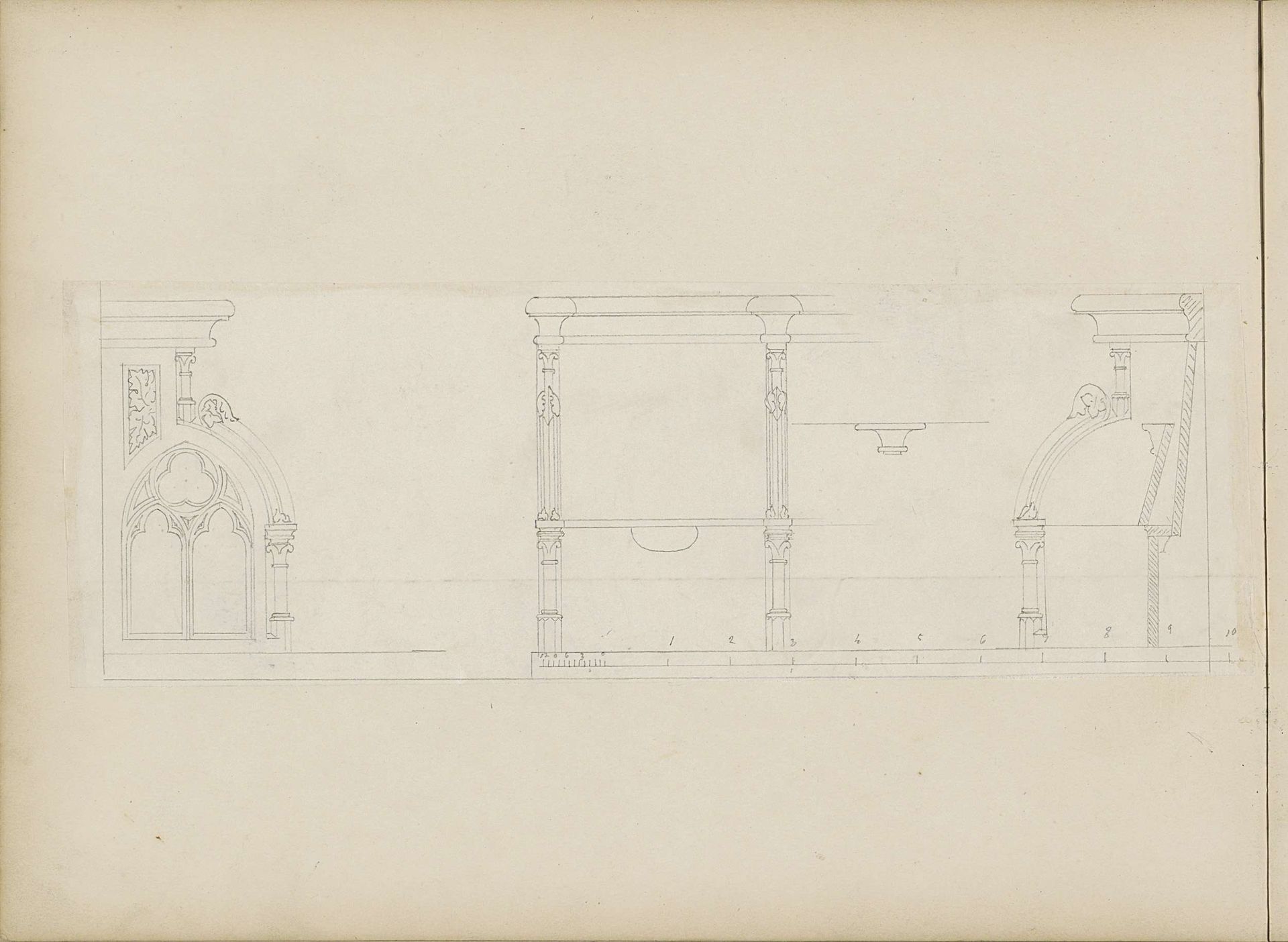 Studieblad, onder andere met een kerkraam en zuilen by Pierre Joseph Hubert Cuypers