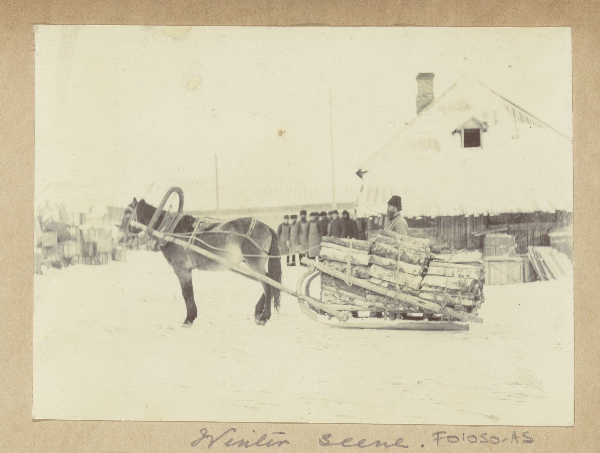 Man met houtblokken beladen paardenslee in Rusland by Joseph Cheetham