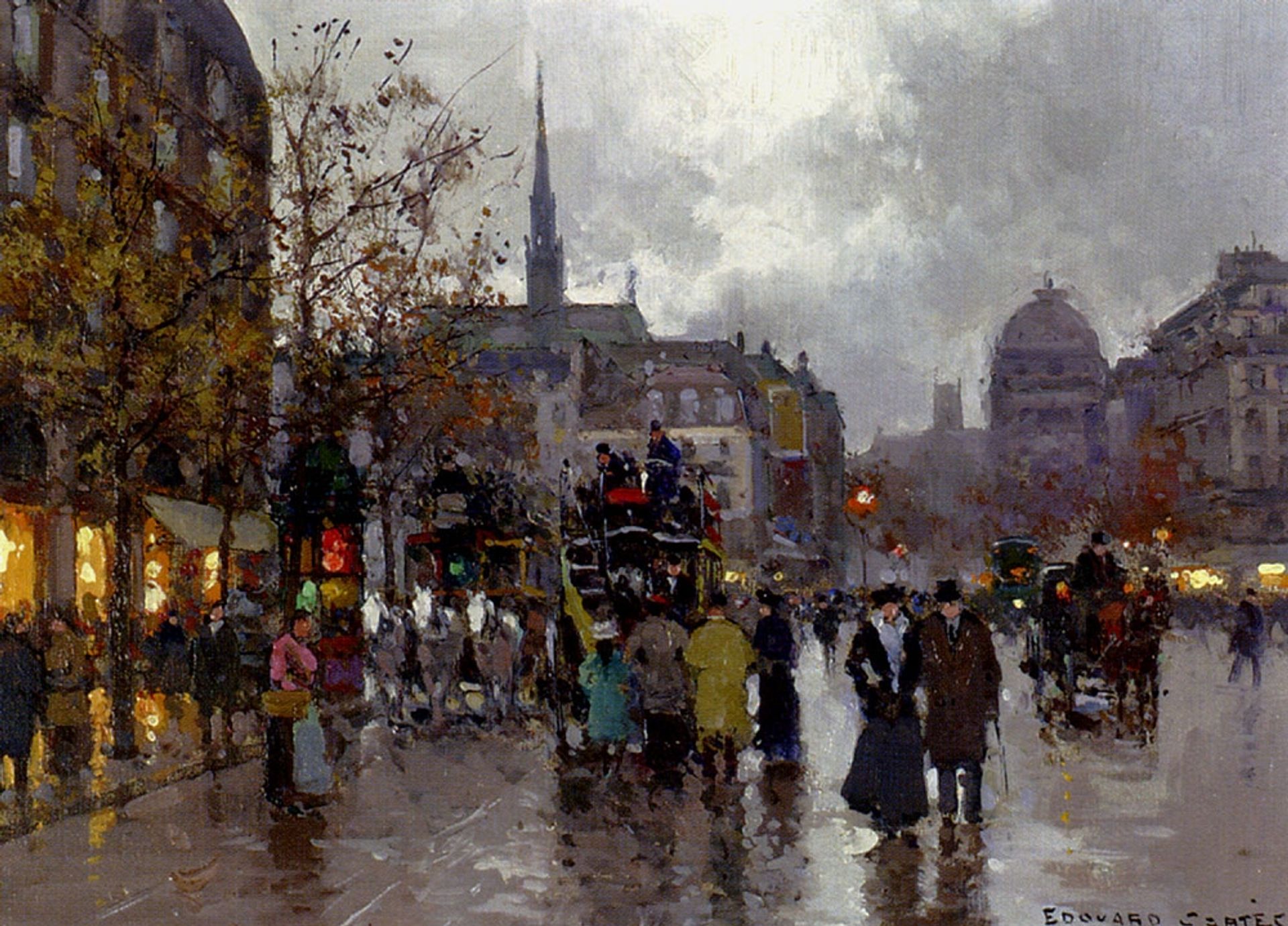 View of the Street Rivoli and Notre Dame by Edouard Cortes