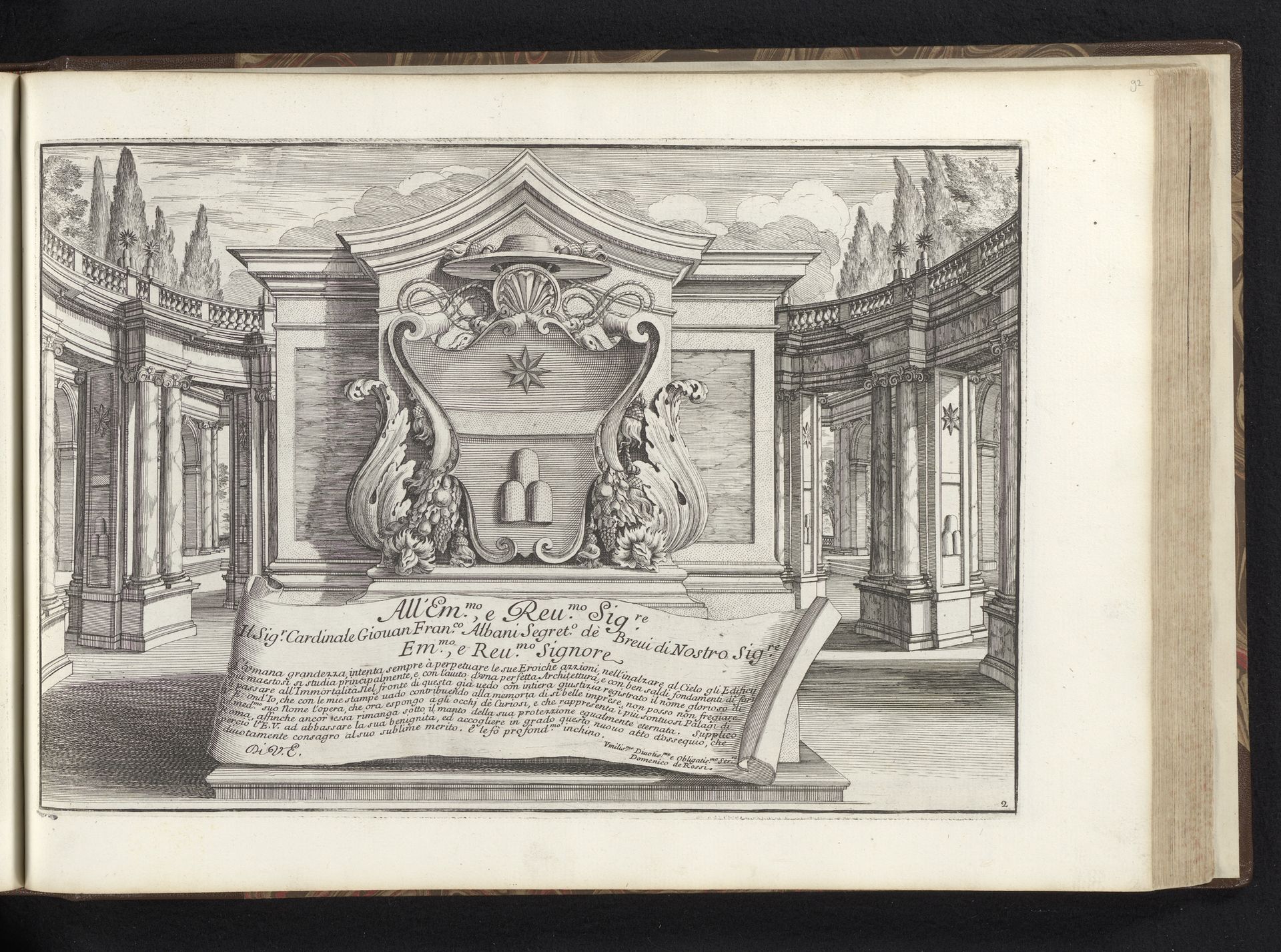Ornamenteel wapenschild met wapen van kardinaal Giovanni Francesco Albani, de latere paus Clemens XI by Alessandro Specchi
