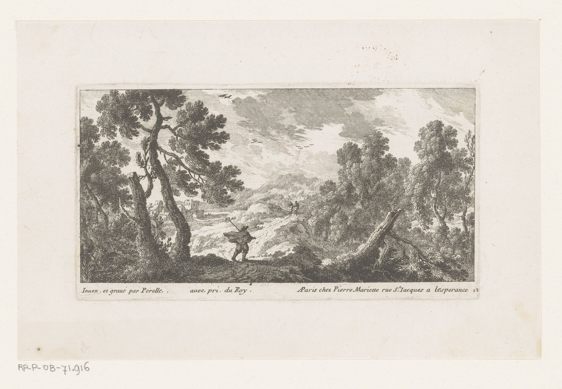 Landschap met man met wapperende mantel by Nicolas Perelle