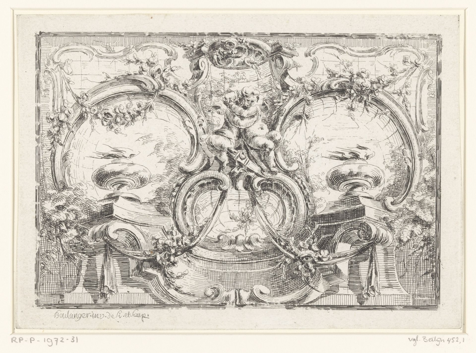 Ornament met putti en vazen by Jean-François-Antoine Boulanger