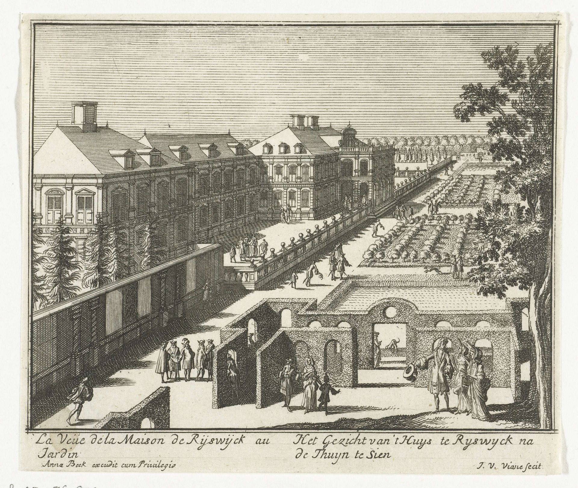 Gezicht op de tuinen bij het Huis ter Nieuburch in Rijswijk, 1697 by Jan van Vianen