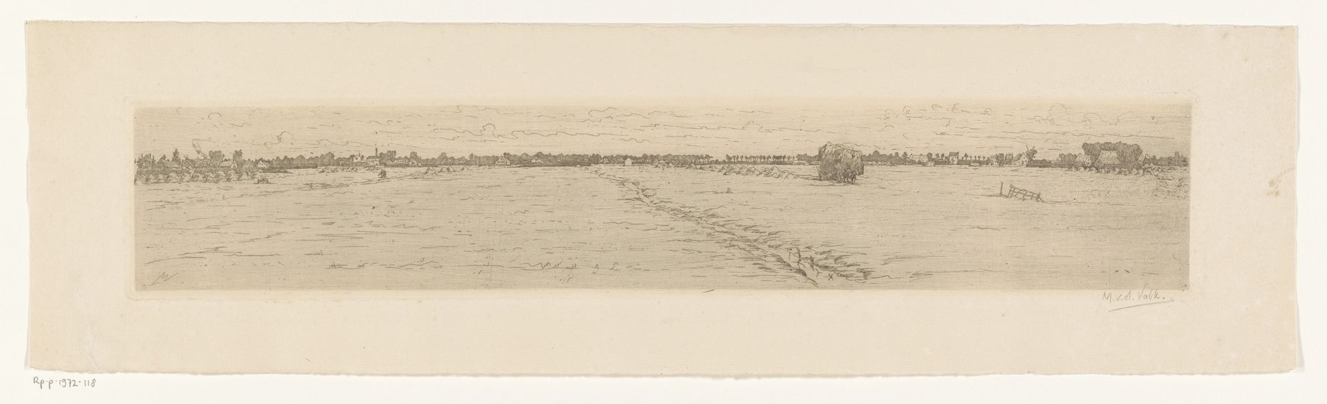 Weidelandschap met hooiwagen by Maurits van der Valk