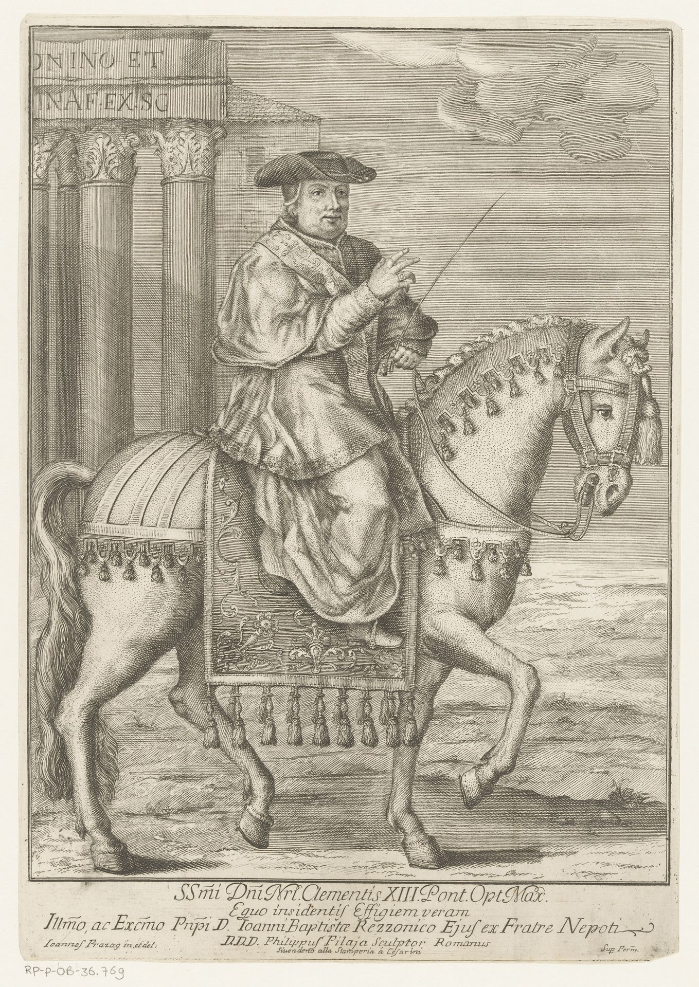 Portret van Paus Clemens XIII te paard by Filippo Pilaja