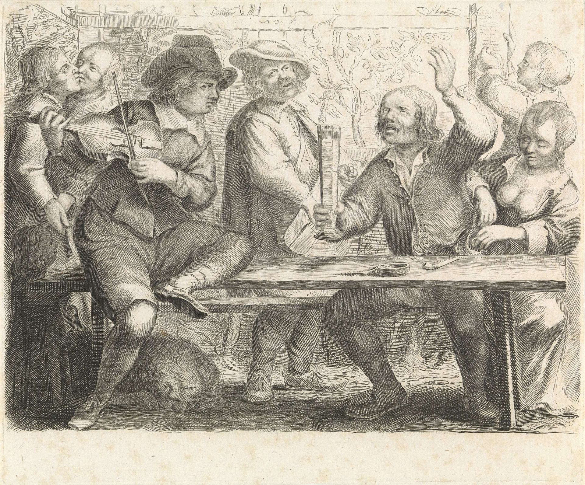 Muzikanten en drinker in een herberg by William Young Ottley
