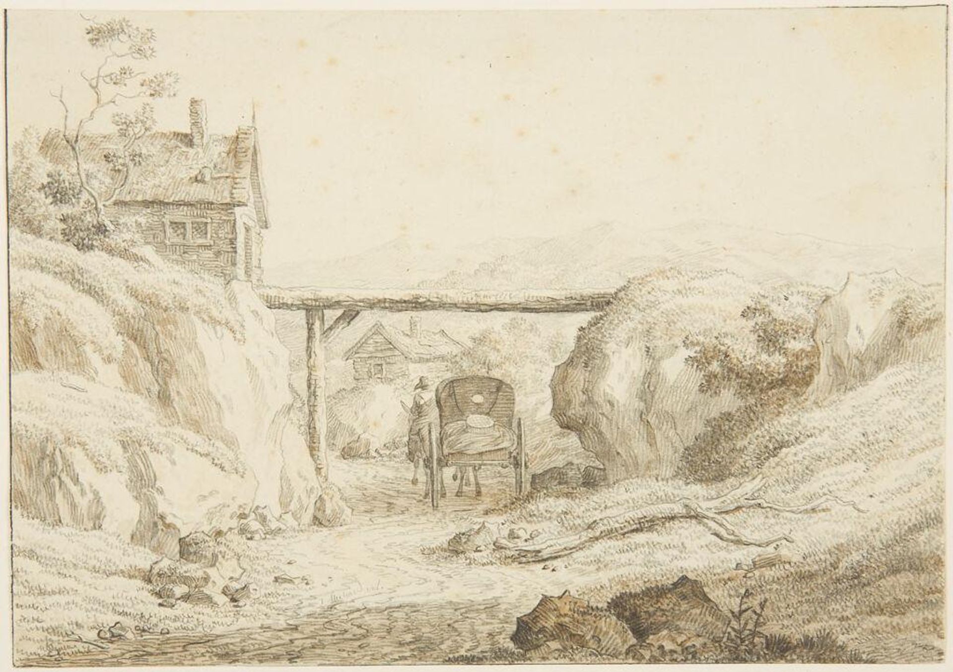 Horse and Cart Travelling under a Bridge by Jacob Wilhelm Mechau