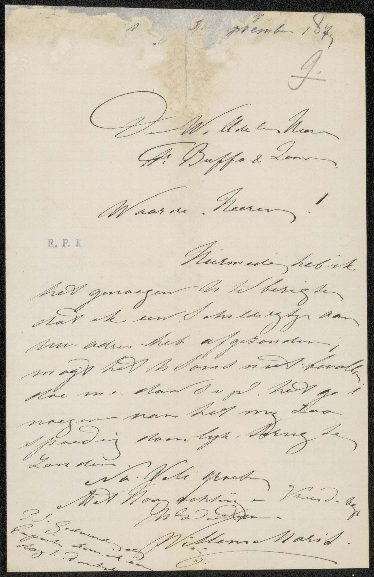 Brief aan Frans Buffa en Zonen by Willem Maris