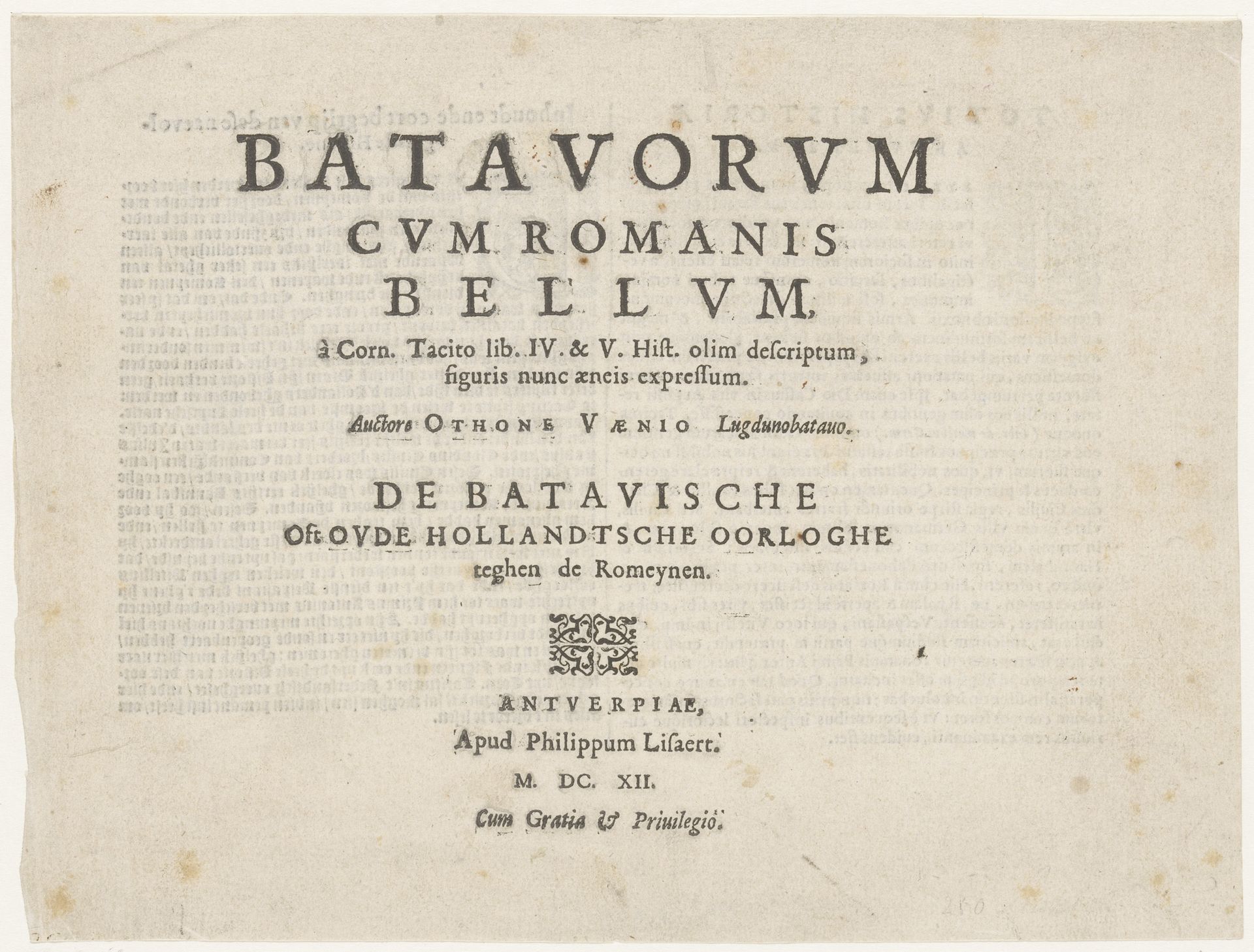 Titelprent van de Bataafse oorlogen tegen de Romeinen by Antonio Tempesta