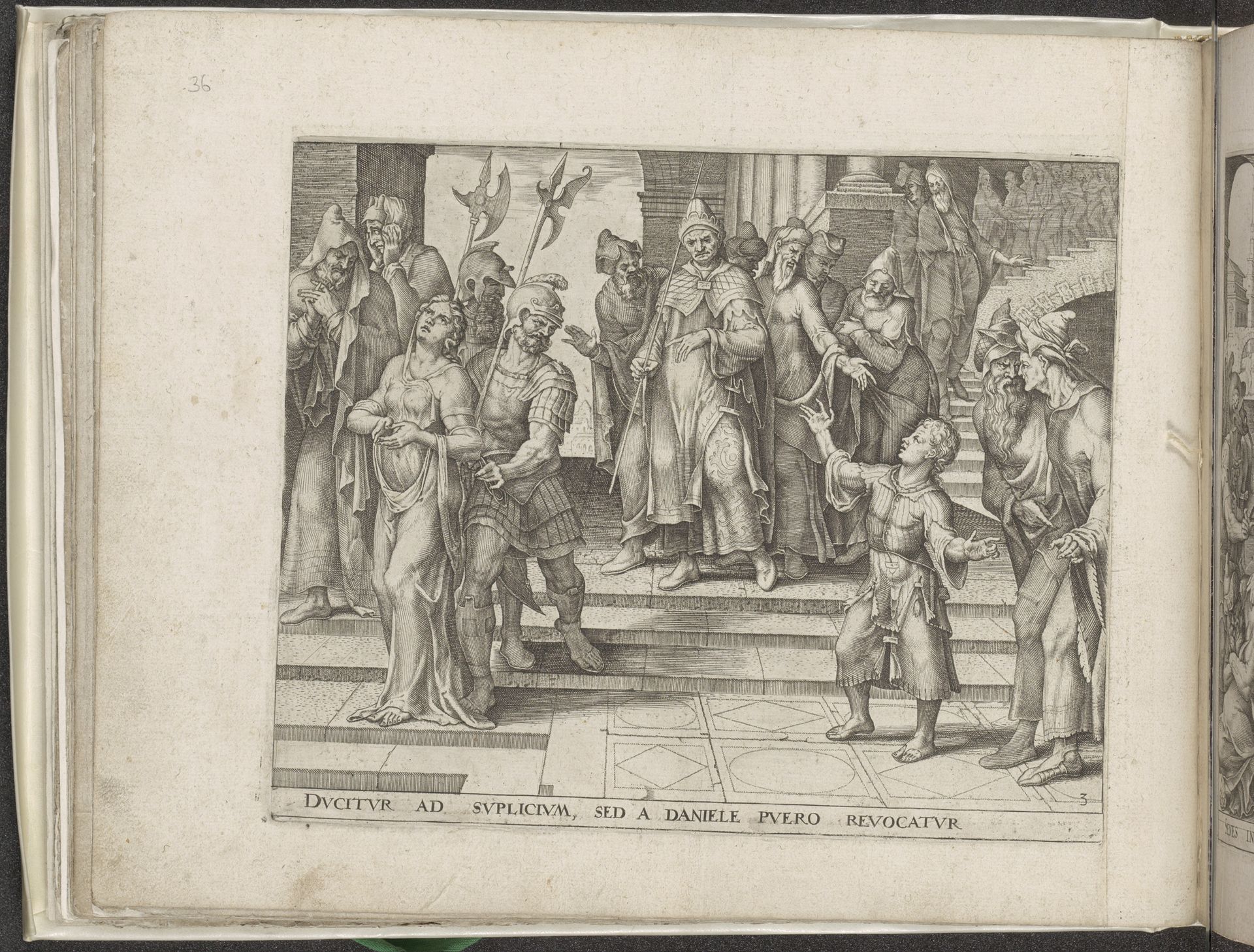 Daniël gaat in tegen veroordeling van Susanna by Philips Galle