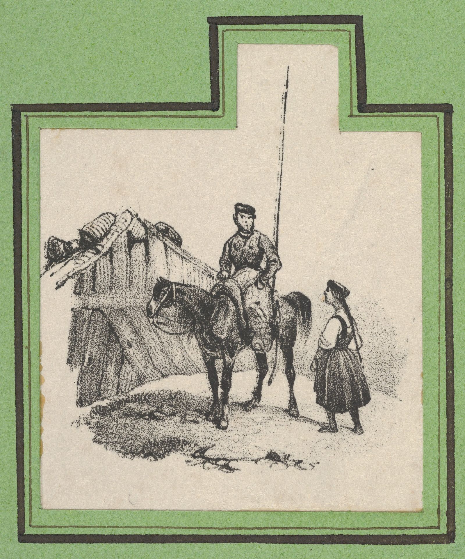 Soldier on a horse with a woman beside him by Victor Adam