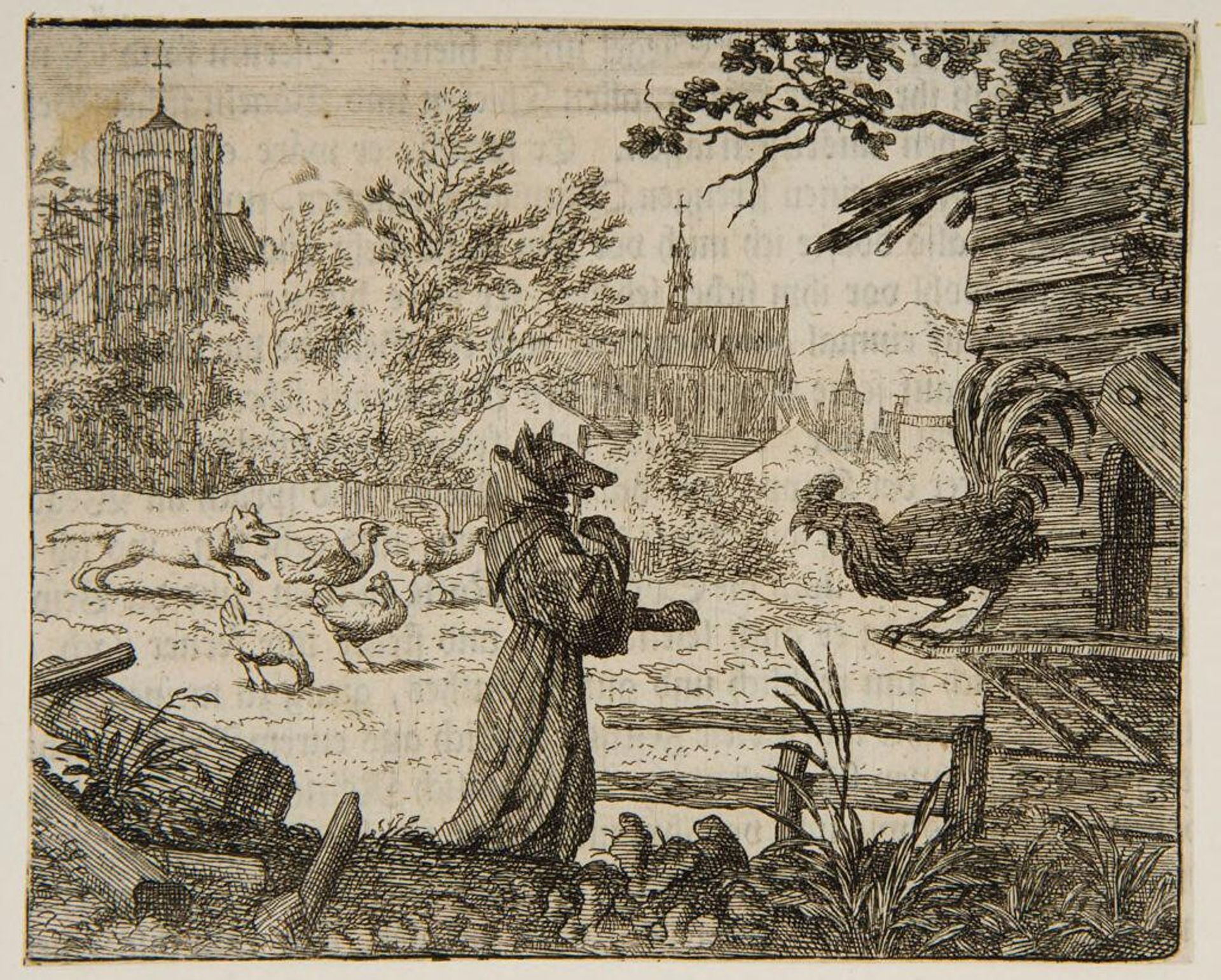 Reynard disguises as monk and distracts cock by Allart van Everdingen