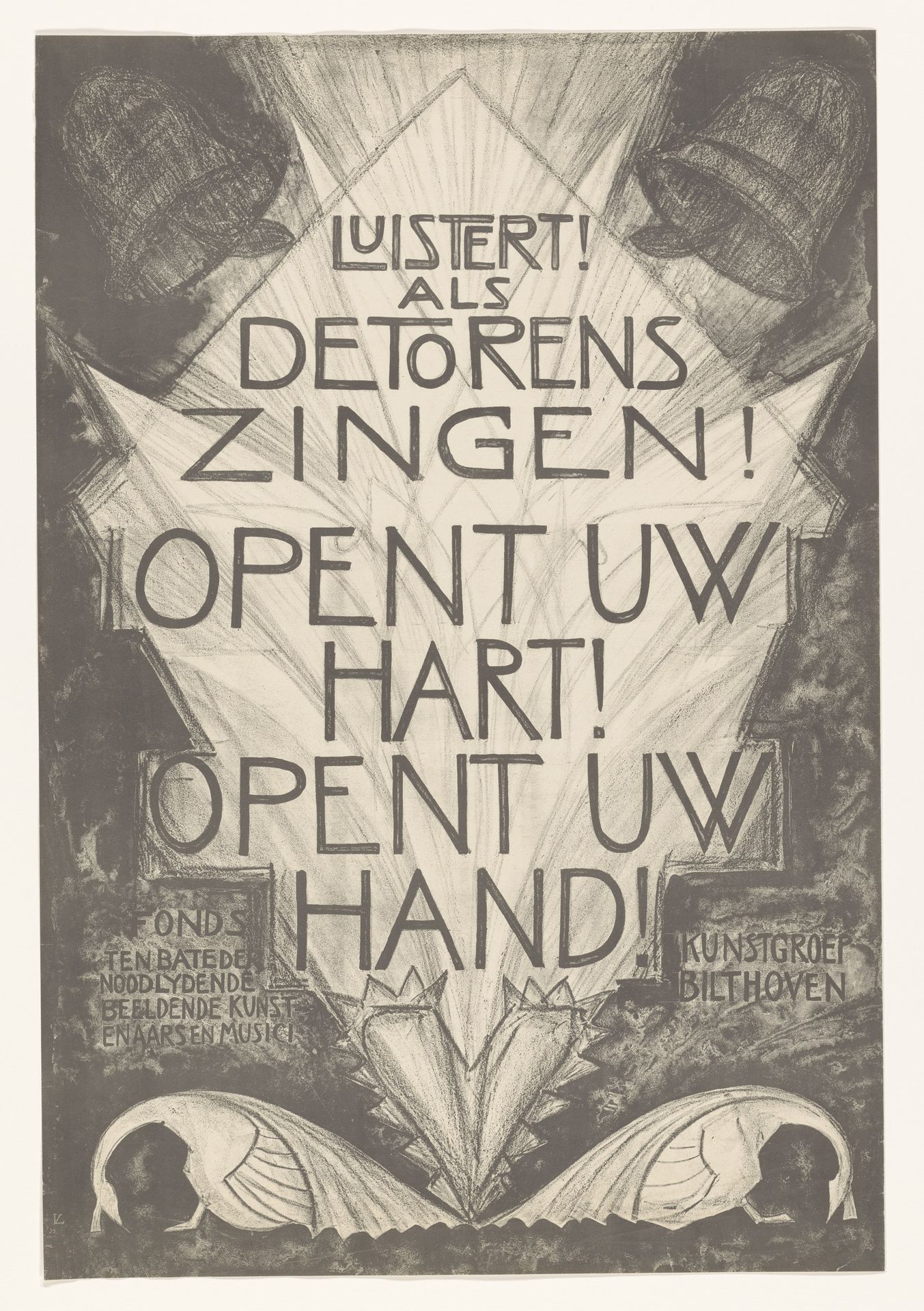 Affiche voor noodlijdende kunstenaars en musici by Leo Visser