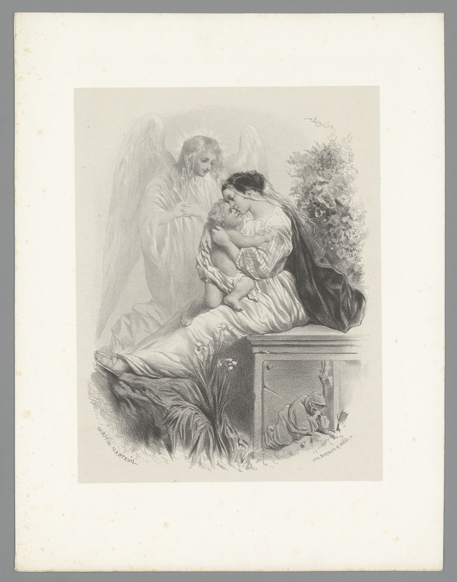 Moeder en kind met engel by Célestin Nanteuil