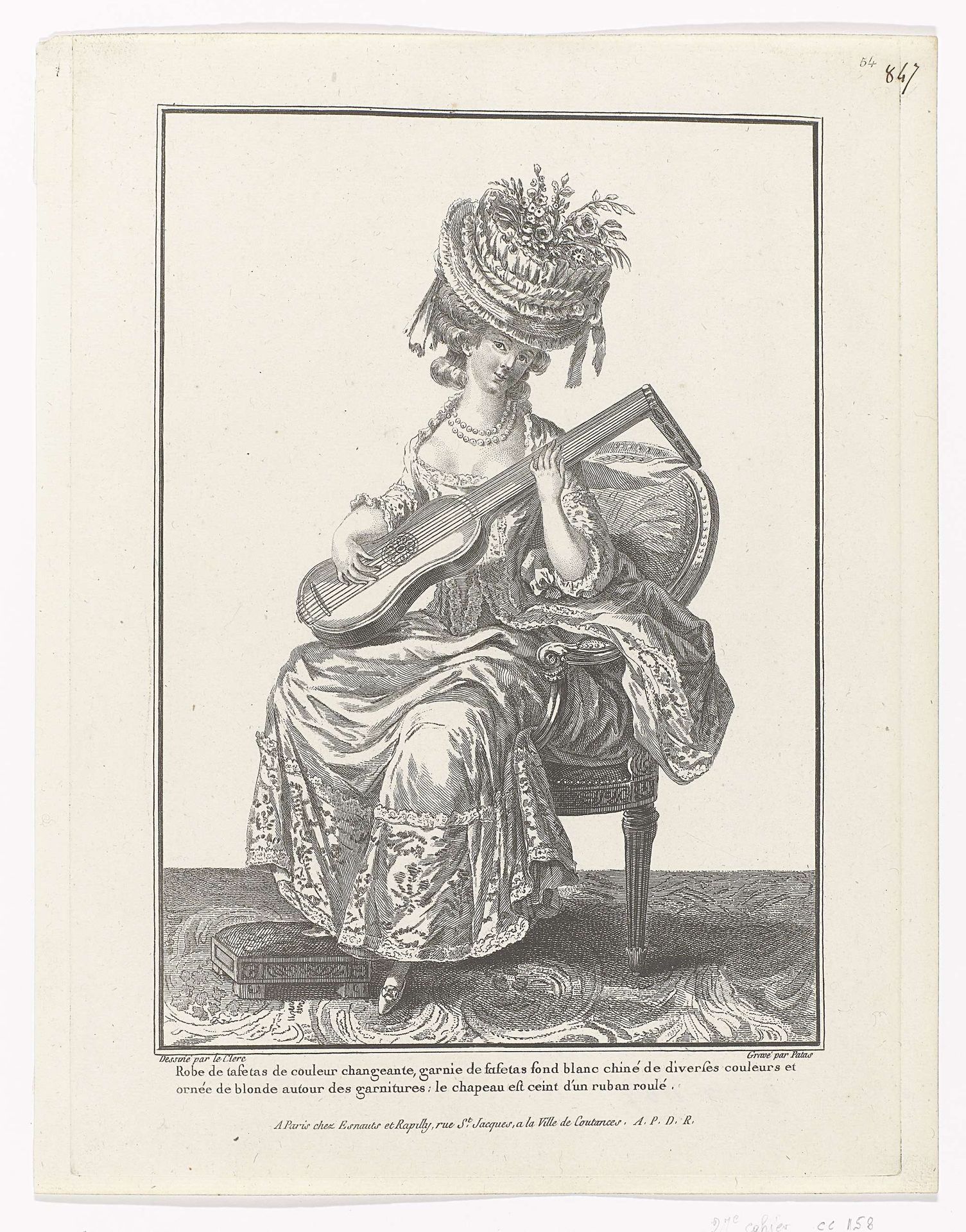 Gallerie des Modes et Costumes Français, 1779, cc 158 : Robe de tafetas (...) by Charles Emmanuel Patas