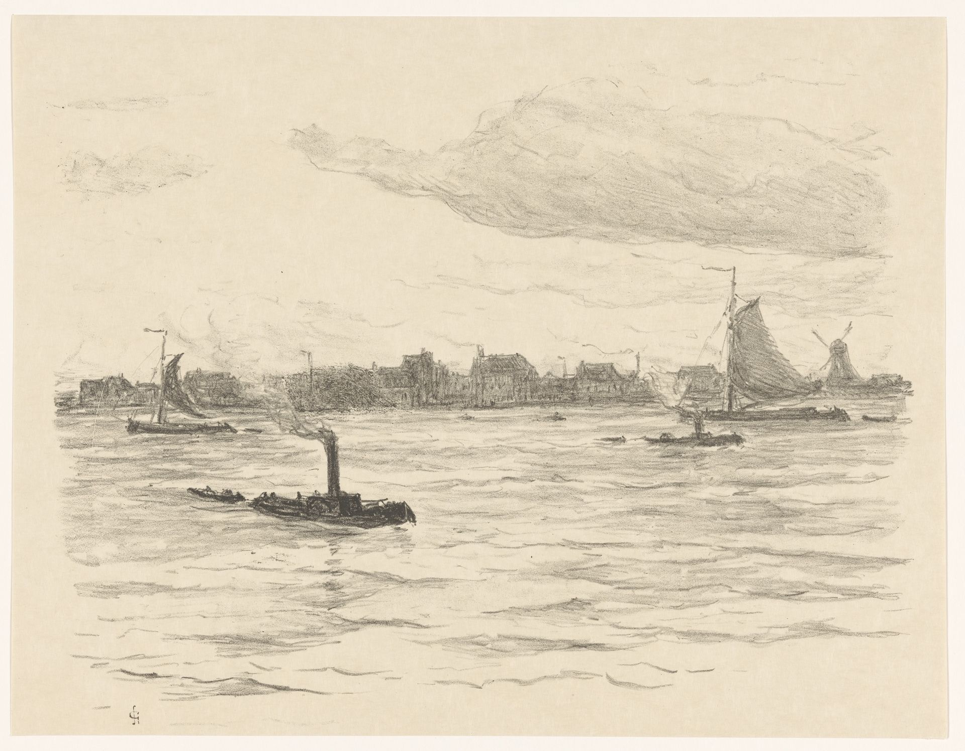 Stoomboot op de Maas by Carel Nicolaas Storm van 's-Gravesande