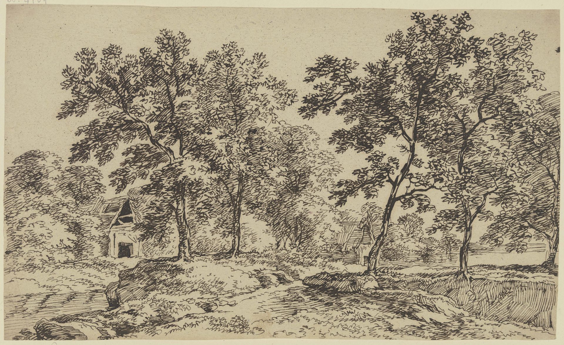 Huts between trees by Franz Kobell
