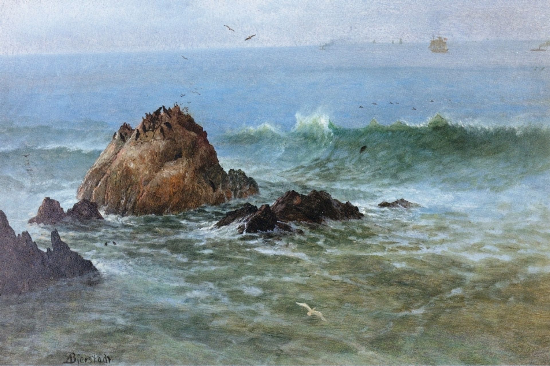 Seal Rocks on Pacific Coast, California by Albert Bierstadt