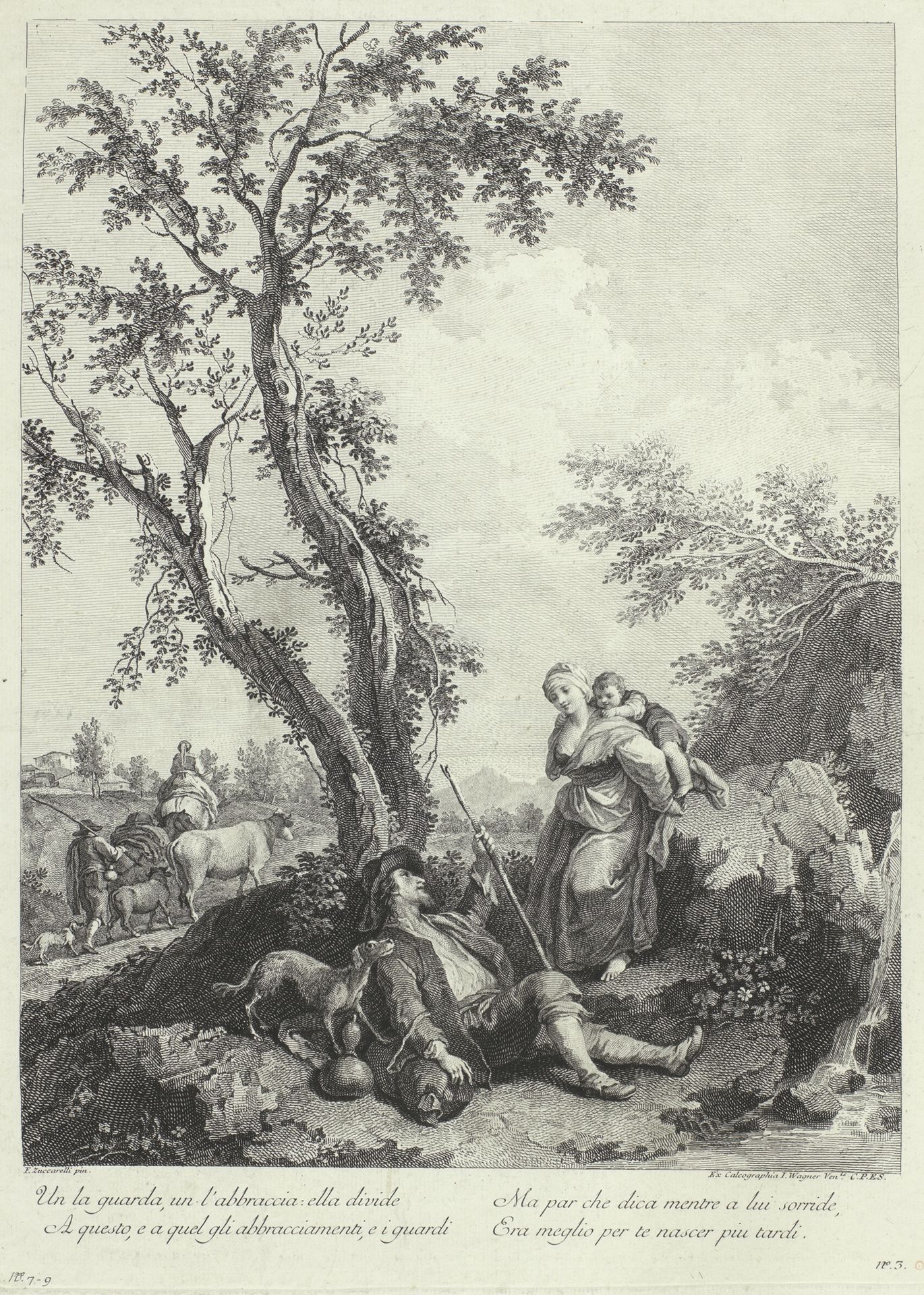 Jonge vrouw in gesprek met een herder by Francesco Bartolozzi