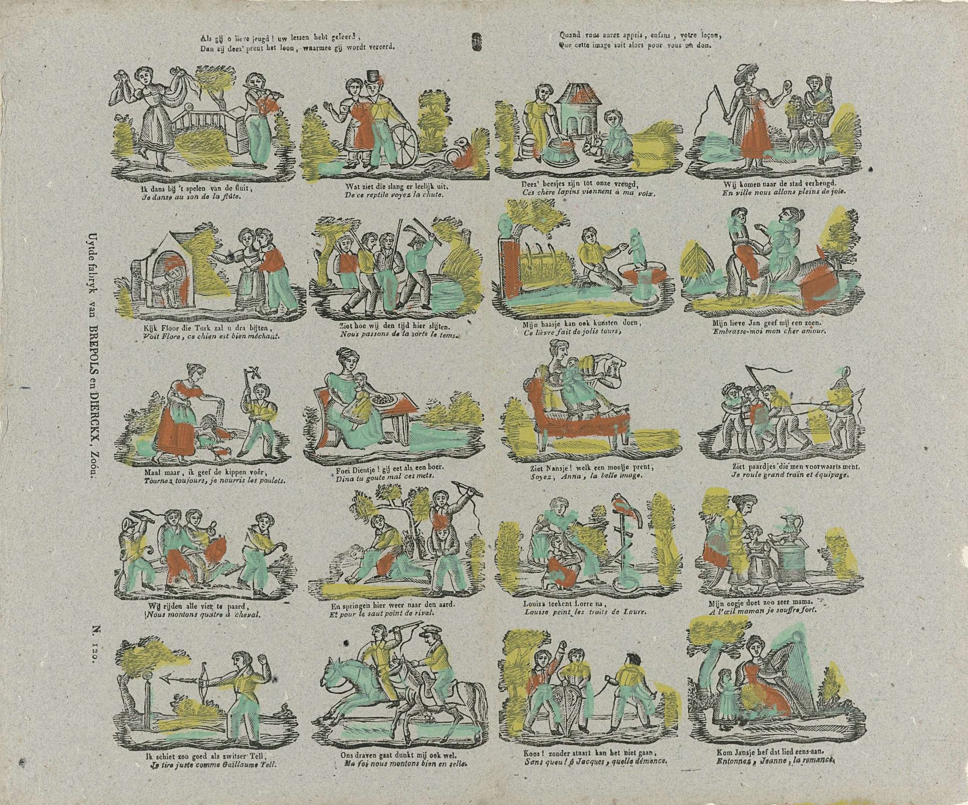 Als gij, o lieve jeugd! uw lessen hebt geleerd, / Dan zij deez' prent het loon, waarmee gij wordt vereerd / Que vous aurez appris, enfants, votre leçon / Que cette image soit alors pour vous un don by Brepols & Dierckx zoon