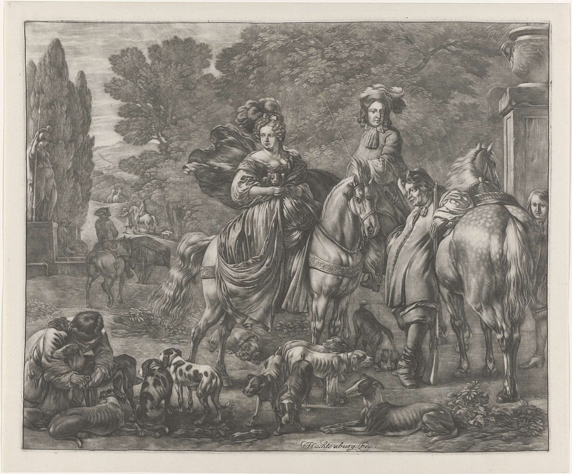 Koning Willem III en Maria II Stuart rusten tijdens de jacht by Jan van Huchtenburg