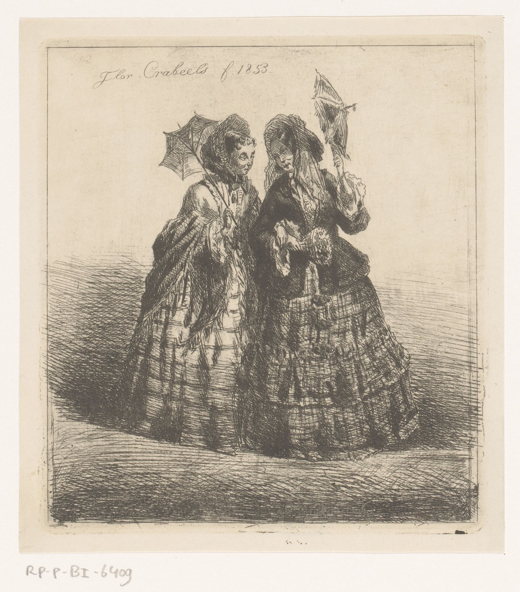 Twee vrouwen met parasol by Florent Nicolas Crabeels