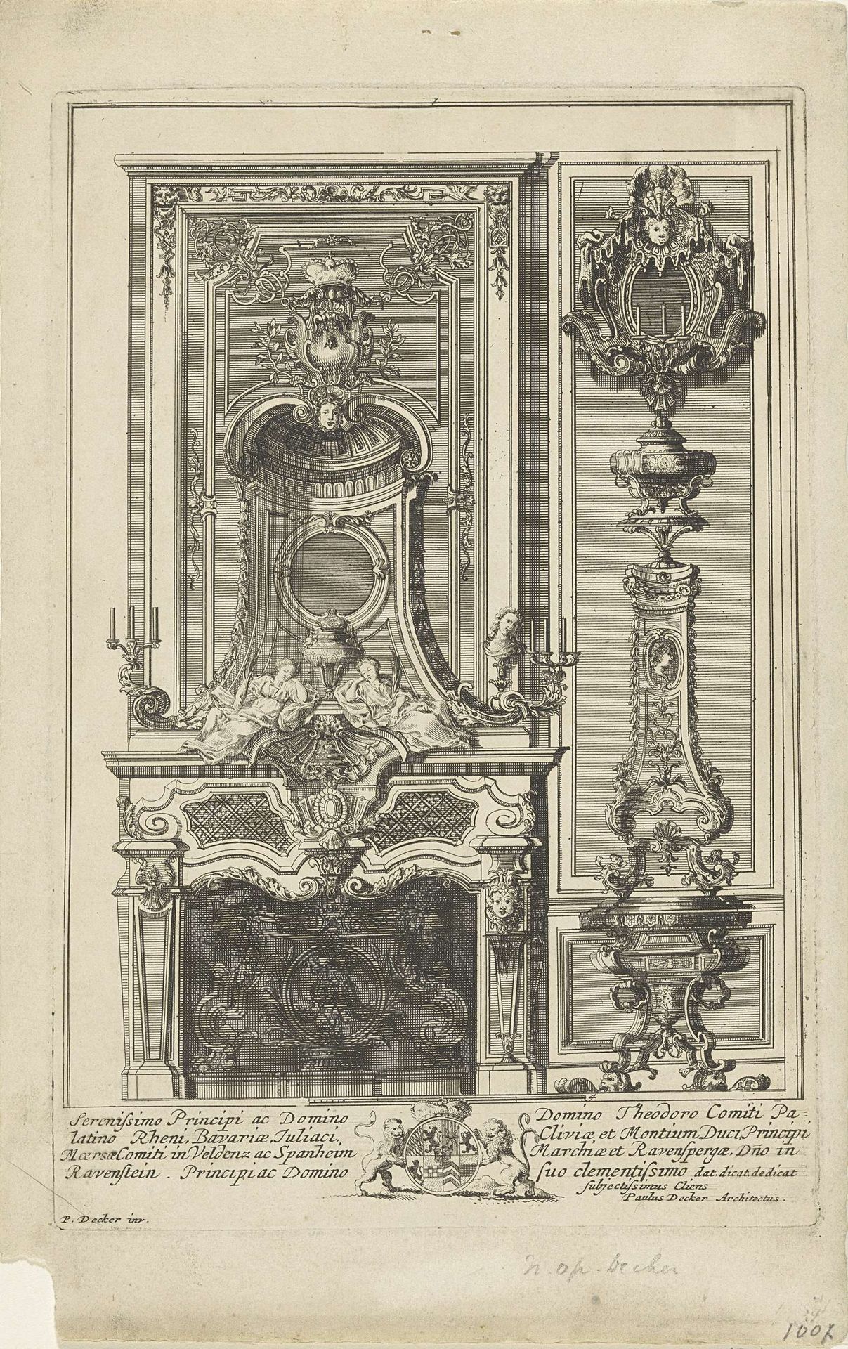 Schoorsteenmantel met rocailles by Johann Adam Delsenbach