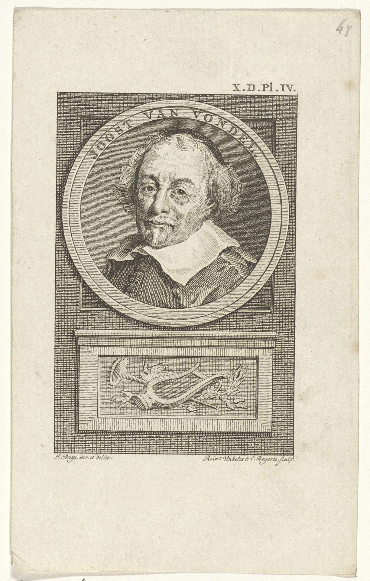 Portret van Joost van Vondel by Reinier Vinkeles