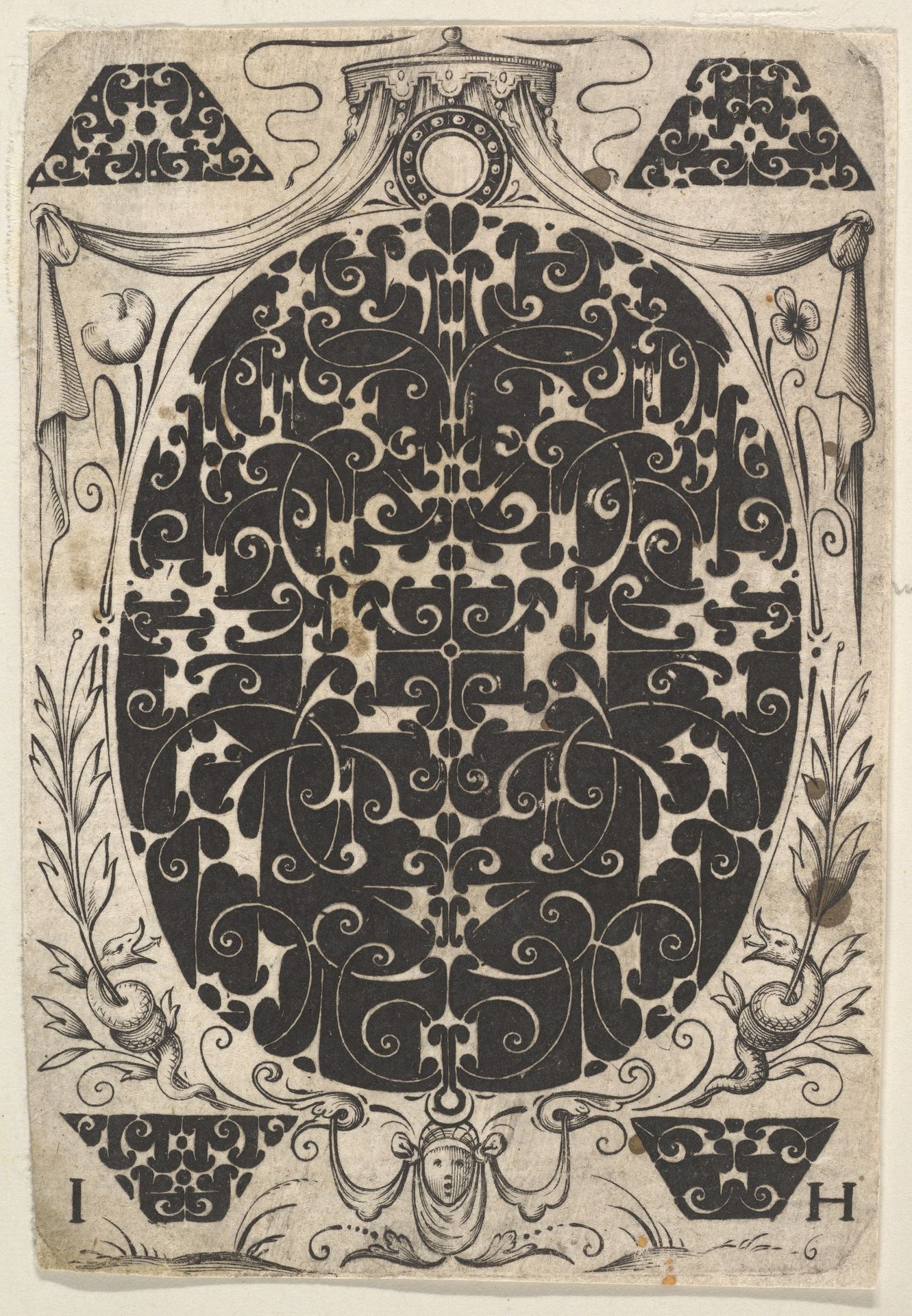Oval Pendant Decorated  with Schweifwerk, Surrounded by Smaller Motifs and Crowned by a Baldachin by Jacques Hurtu