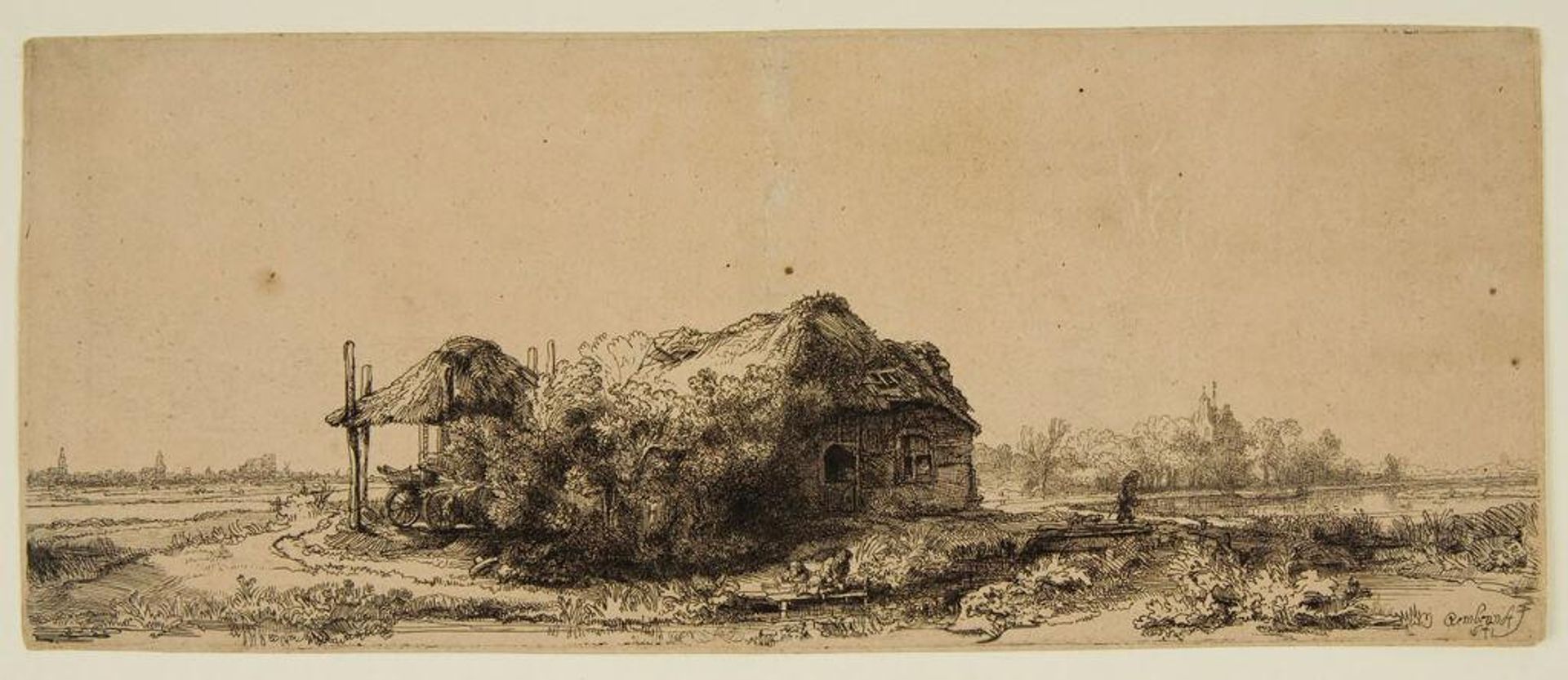 Landscape with Cottages and a Haybarn: Oblong by Rembrandt van Rijn