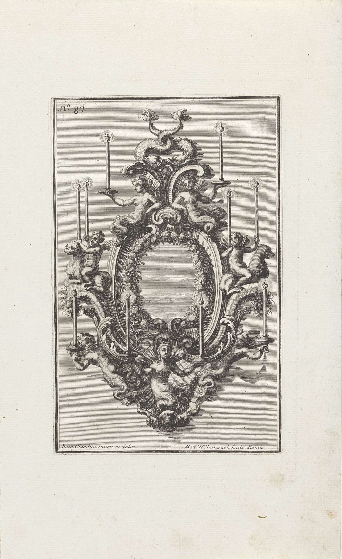 Wandkandelaar met dolfijnen en gevleugelde figuren by Maximilian Joseph Limpach