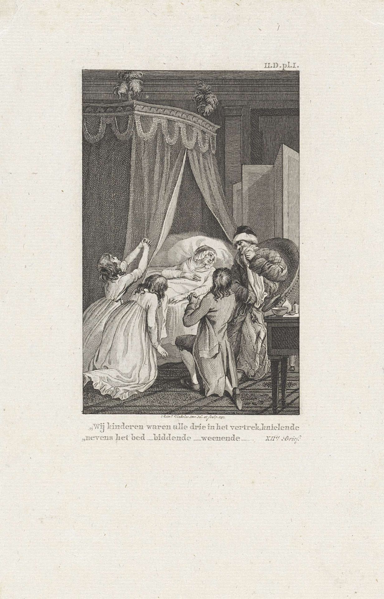 Gezin rond het ziekbed van de moeder by Reinier Vinkeles