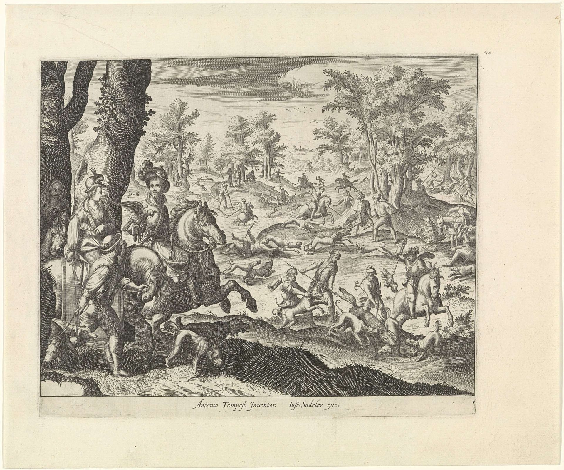 Landschap met klopjachten by Justus Sadeler