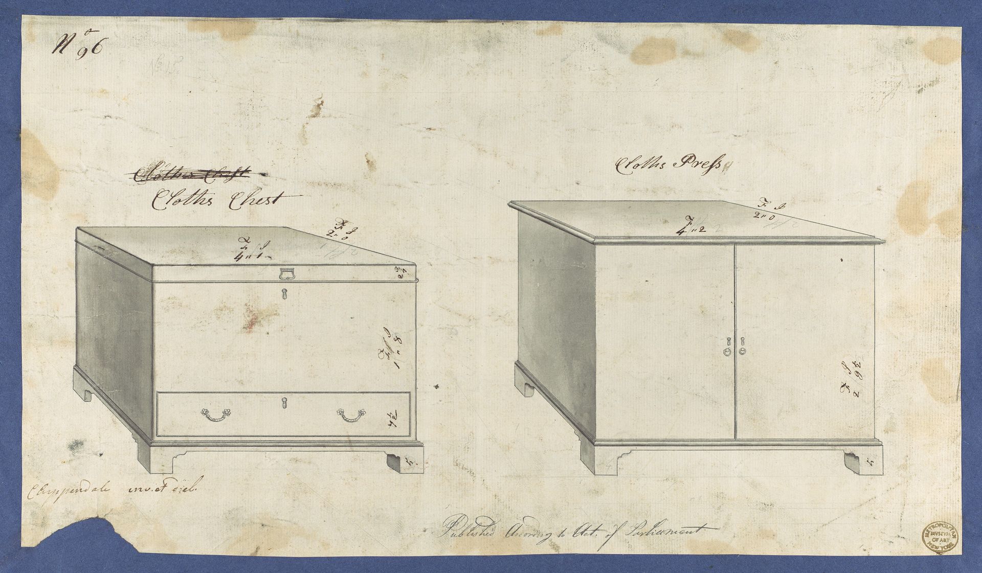 Clothes Chest and Clothes Press, from Chippendale Drawings, Vol. II by Thomas Chippendale