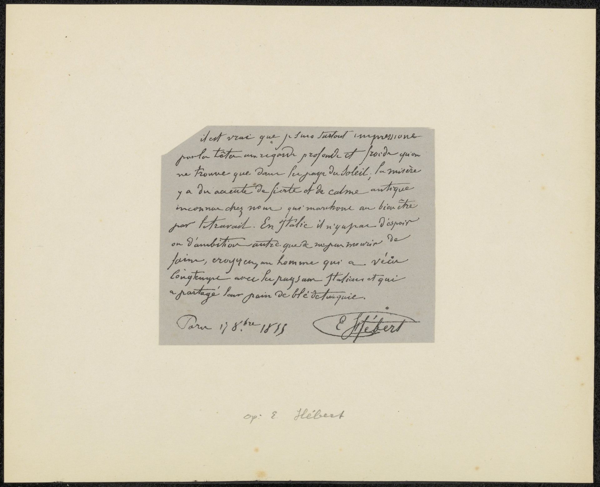 Aantekening van Ernest Antoine Auguste Hébert by Ernest Hébert