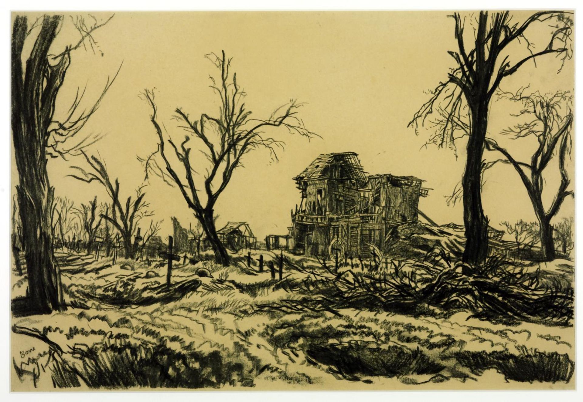 A Soldiers’ Cemetery at Lihons, May 1917 by  Sir Muirhead Bone