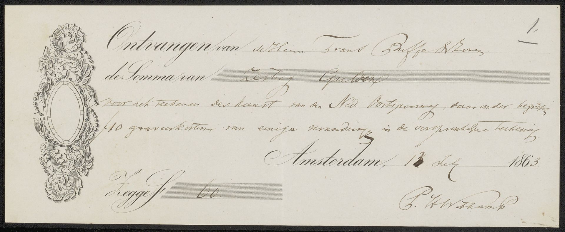 Kwitantie voor Pieter Harmen Witkamp by Frans Buffa en Zonen