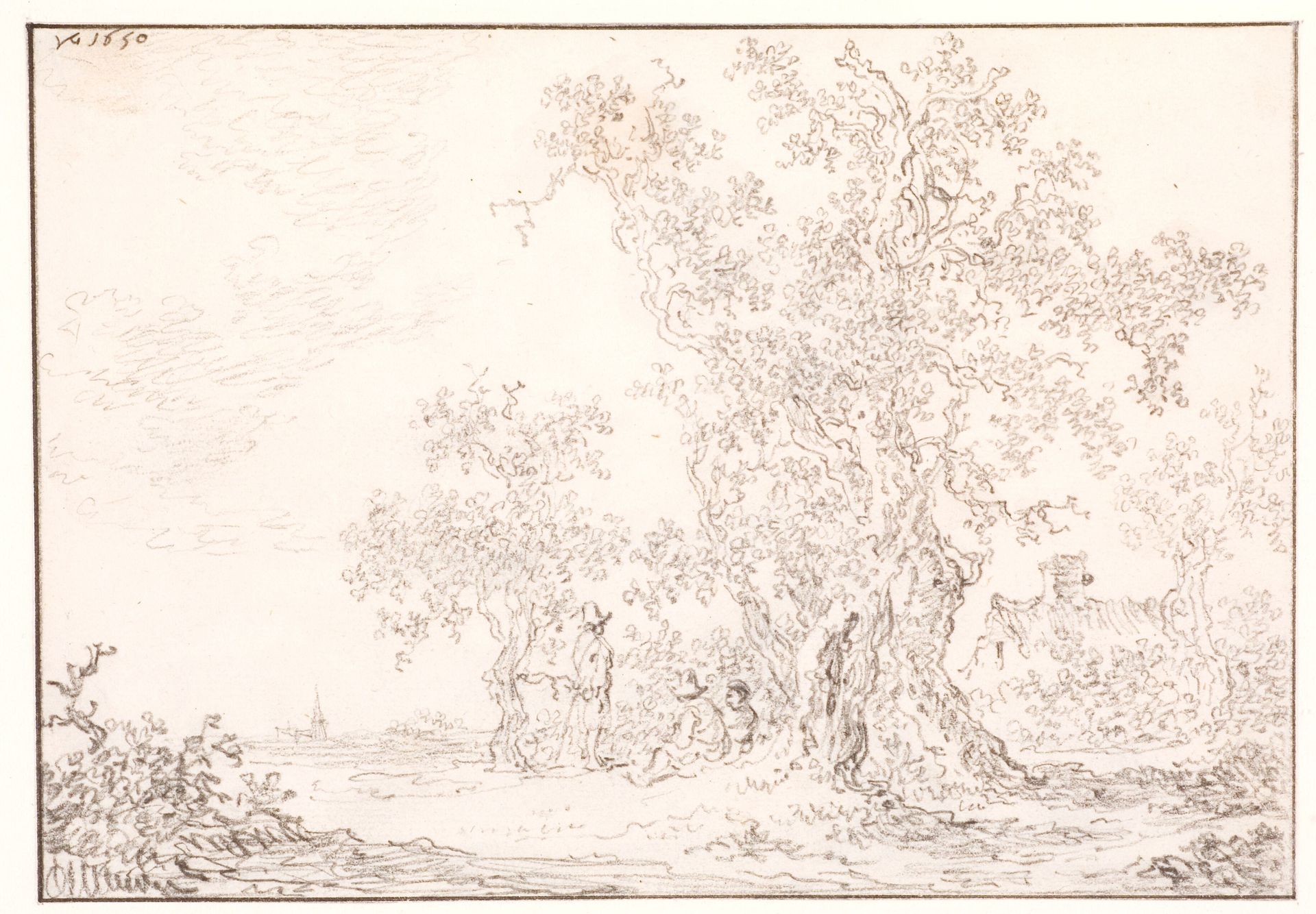 Landskab med en stor gammel eg by Jan van Goyen