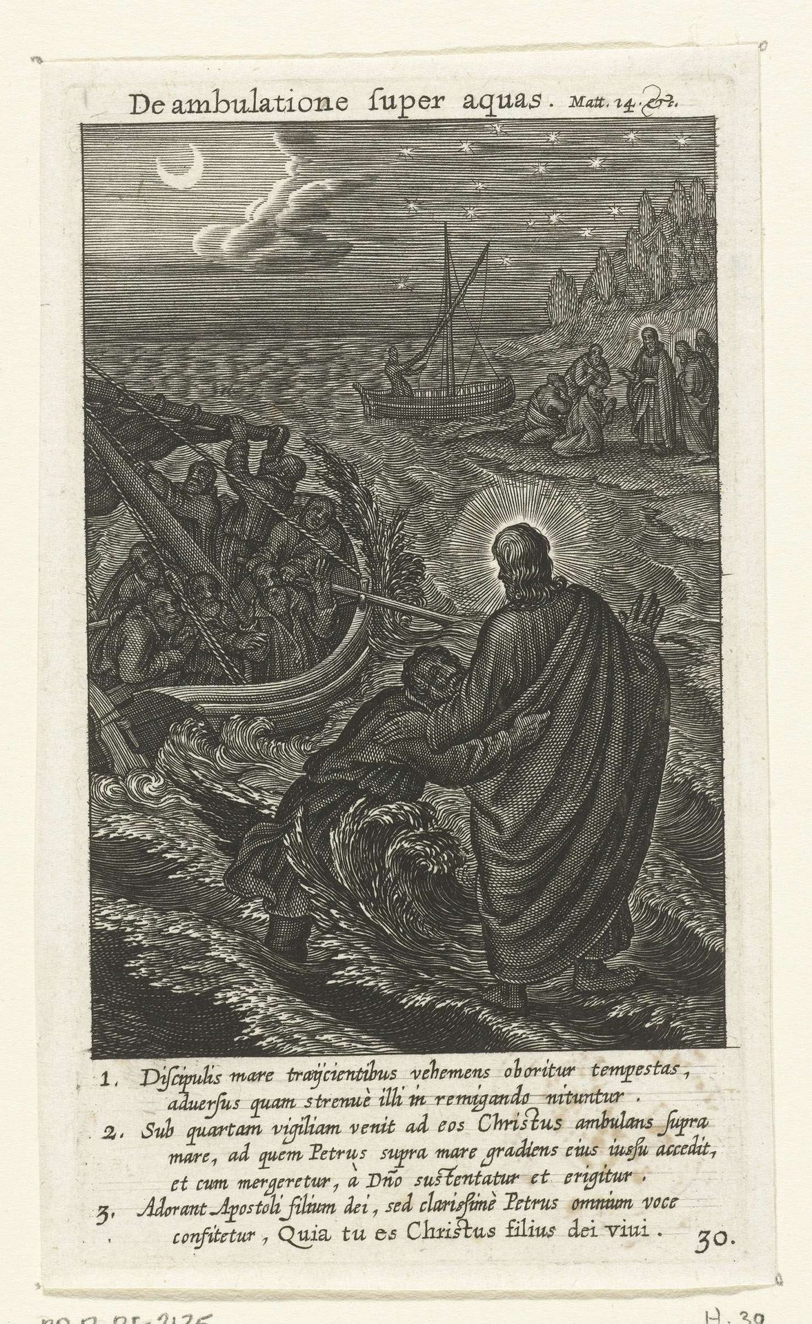 Petrus probeert over het water te lopen naar Christus by Boëtius Adamsz. Bolswert