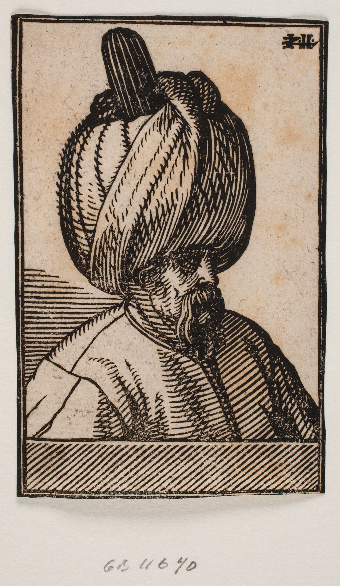 Bust of bearded man wearing a turban, 3/4 profile towards the right by Melchior Lorck