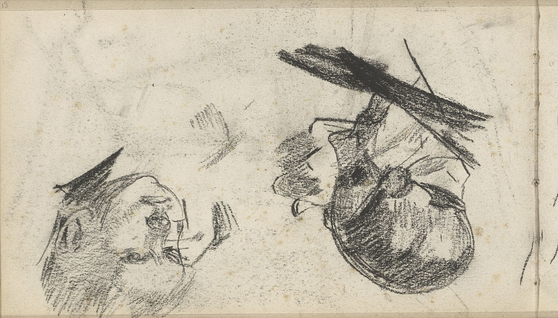 Vrouwenhoofd met een muts met oorijzers en een mannenhoofd by George Hendrik Breitner