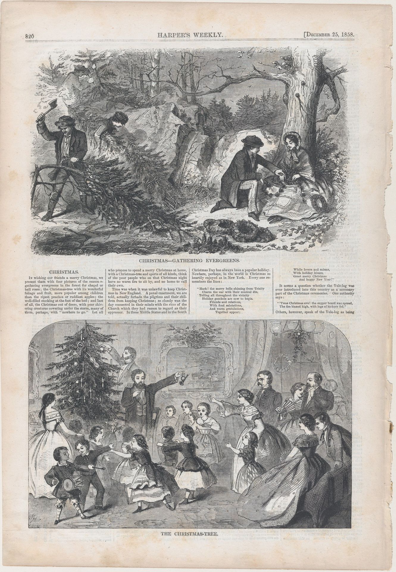 Christmas – Gathering Evergreens (from "Harper's Weekly," Vol. II) by Winslow Homer