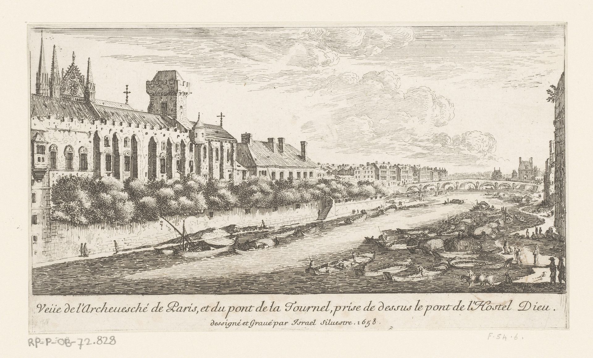 Gezicht op onder andere de Pont de la Tournelle by Israel Silvestre
