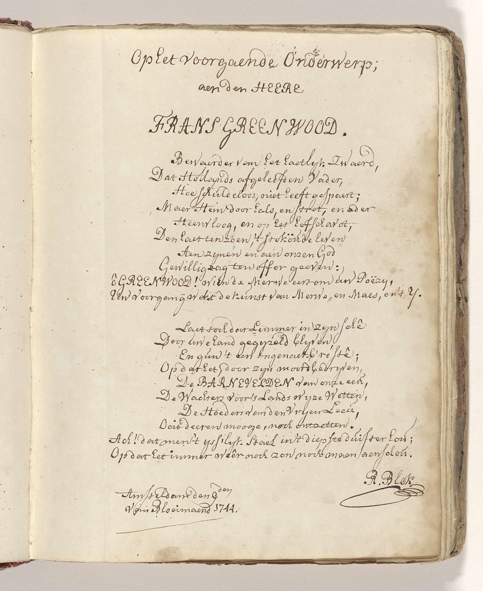 Gedicht op het zwaard waarmee Johan van Oldenbarnevelt in 1619 zou zijn onthoofd by R. Blok