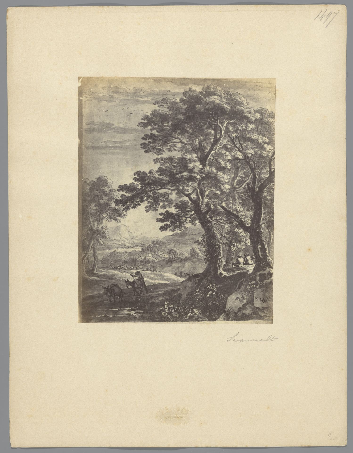 Fotoreproductie van een tekening van een Italiaans landschap door Herman van Swanevelt by Giovanni Brampton Philpot