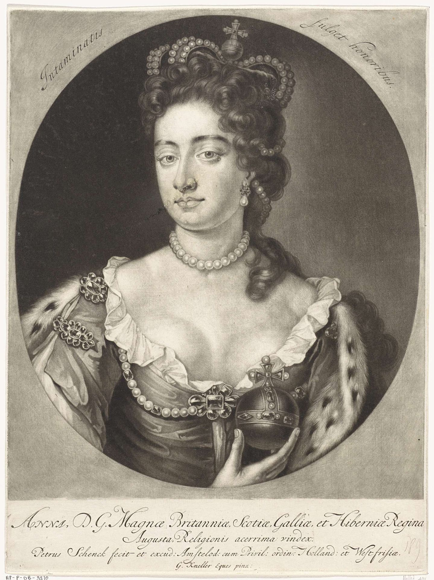 Portret van Anna Stuart, koningin van Engeland by Pieter Schenk