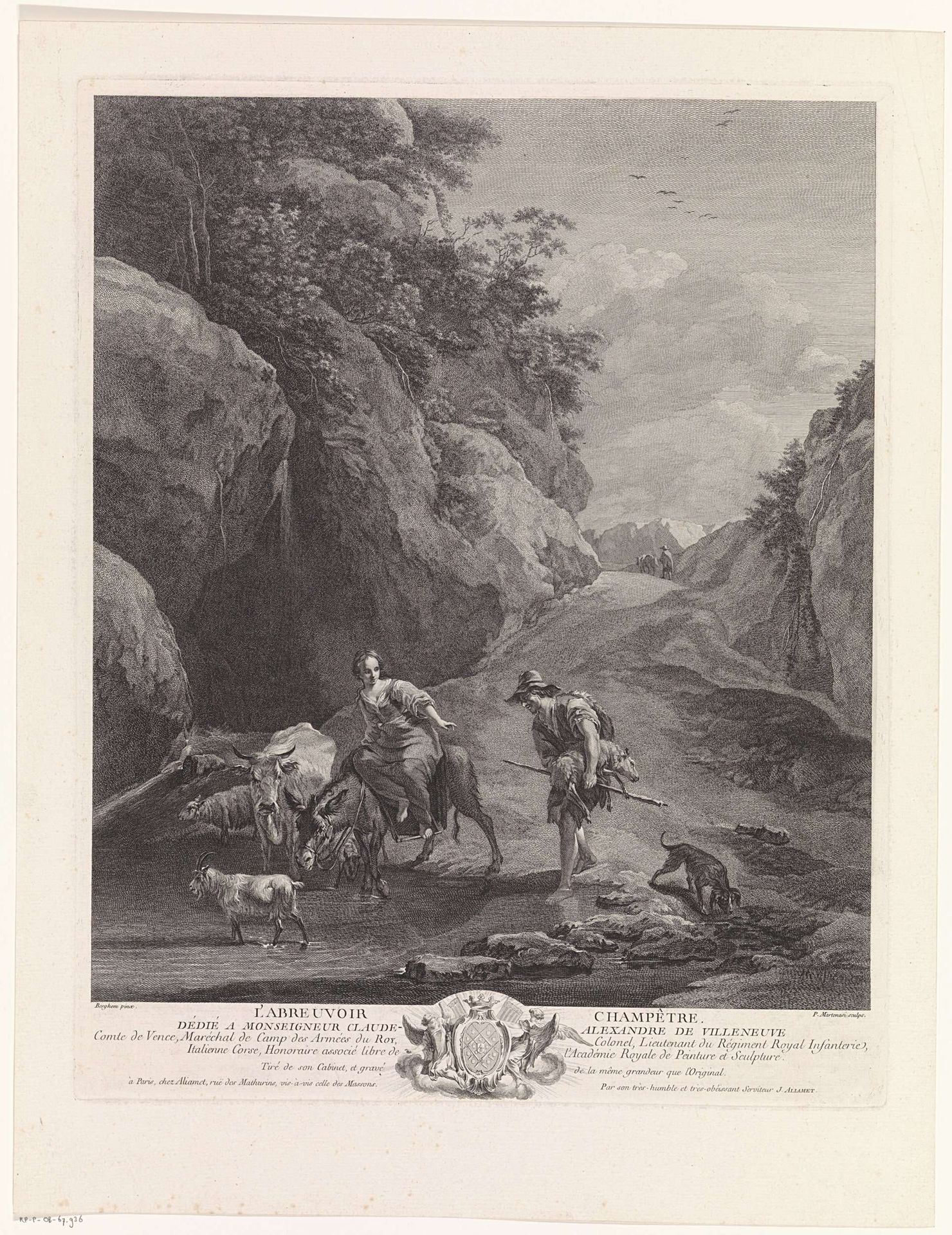 Boeren doorwaden een beek in de bergen by Pieter Franciscus Martenasie