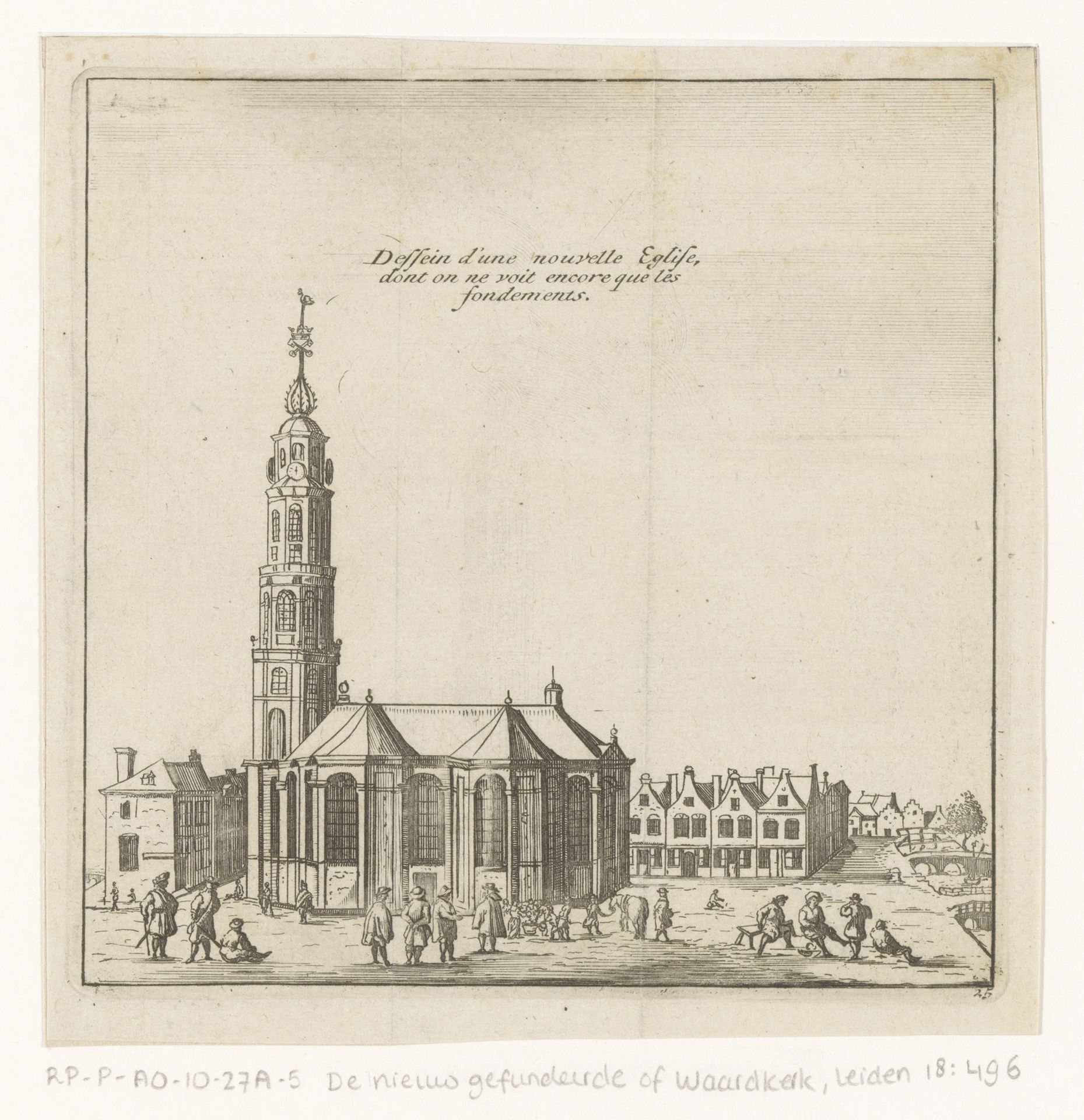 Gezicht op de (nooit voltooide) Waardkerk te Leiden by Anonymous